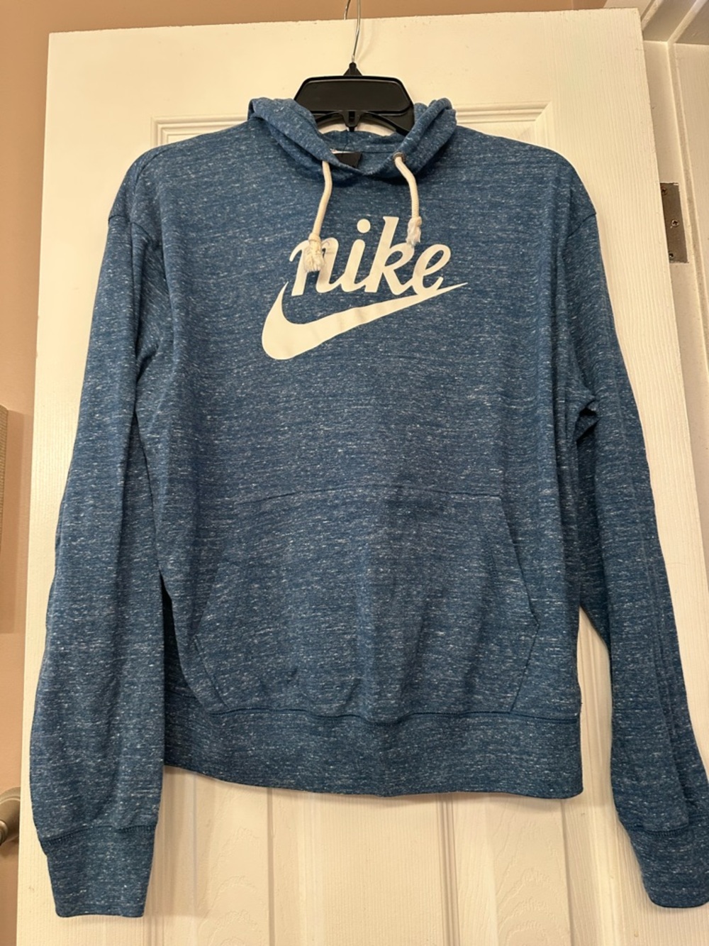 Nike Men’s Heather Blue Crewneck Hoodie with White Logo